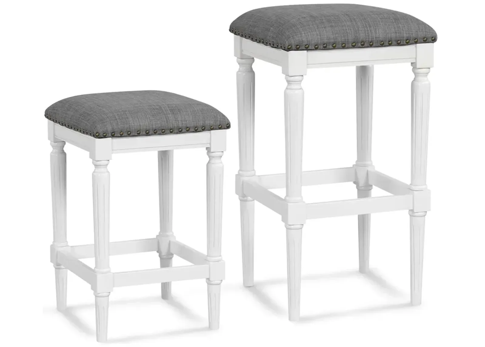 3 Heights Square Saddle Stool Set of 2 with Footrests and Padded Seats-Gray