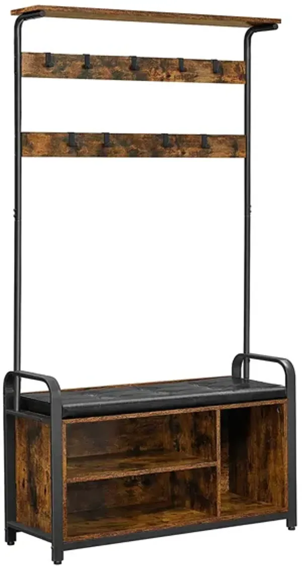 Hivvago Industrial Free Standing Coat Rack with Padded Bench
