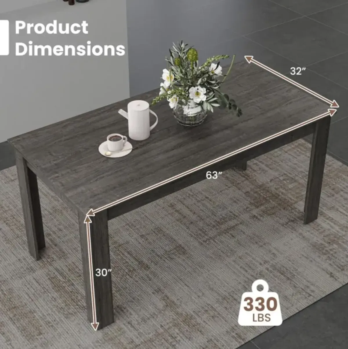 Hivvago 63 Inch Rectangular Modern Dining Kitchen Table