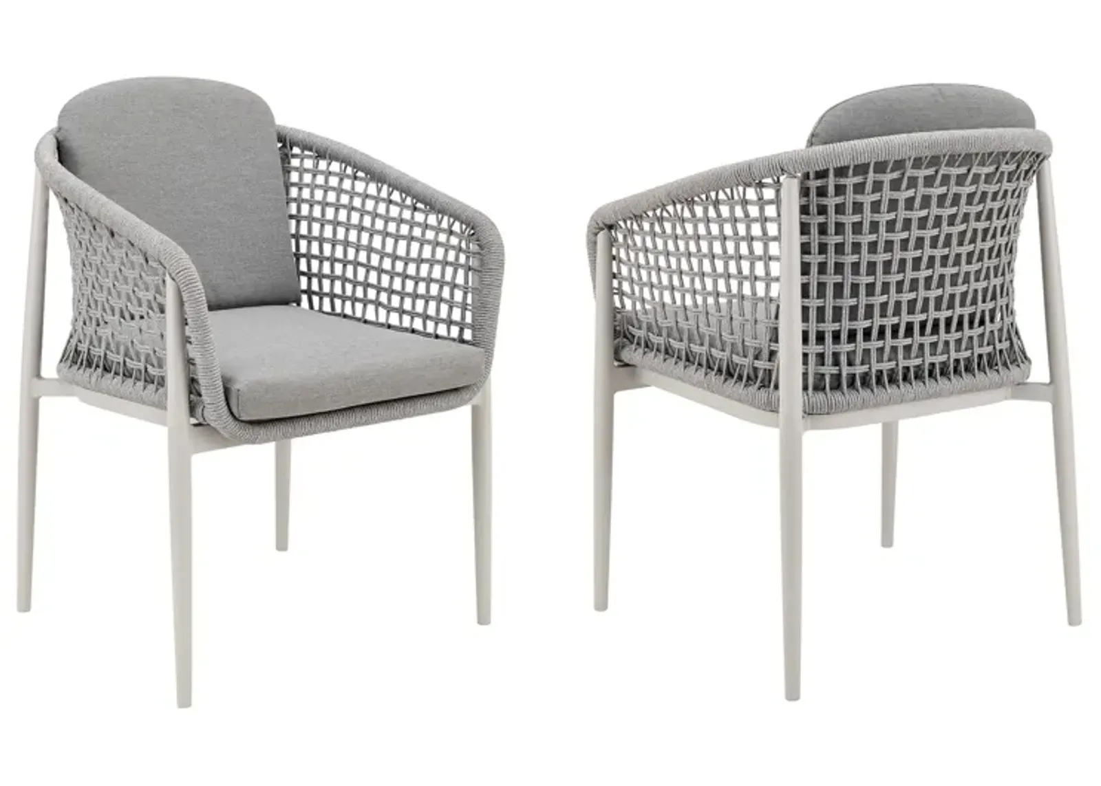 Rue 24 Inch Outdoor Patio Armchair Set of 2, Mesh Woven Rope, Gray Frame - Benzara