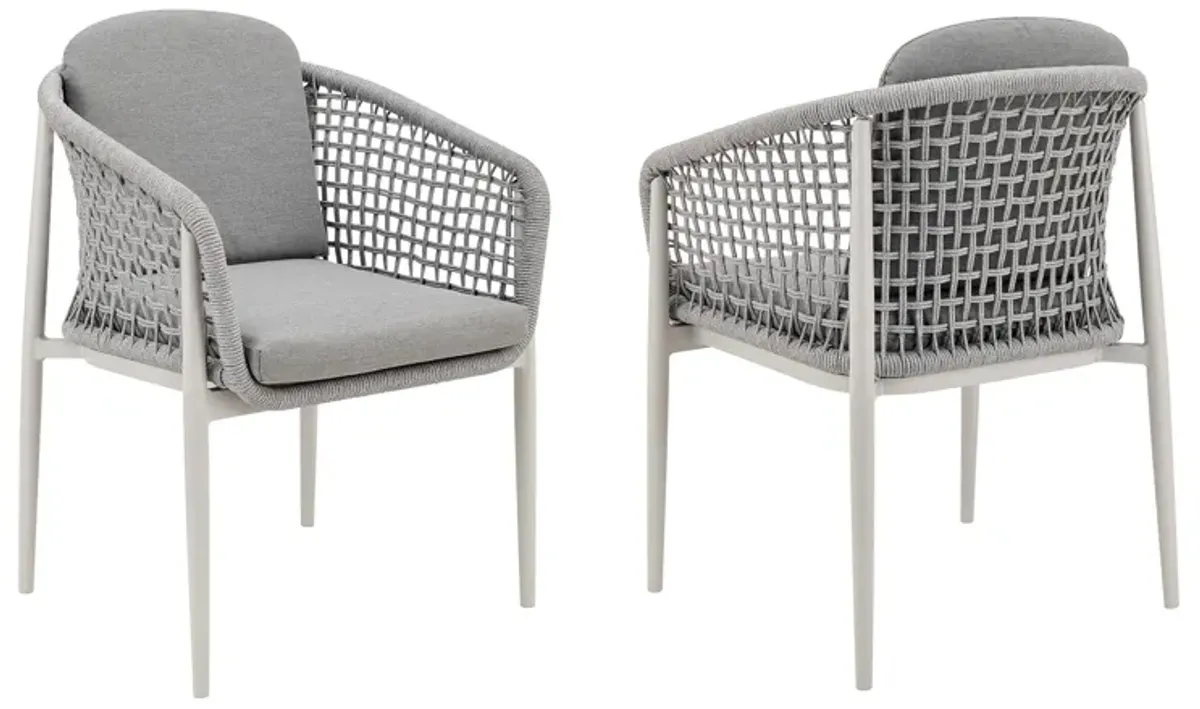 Rue 24 Inch Outdoor Patio Armchair Set of 2, Mesh Woven Rope, Gray Frame - Benzara