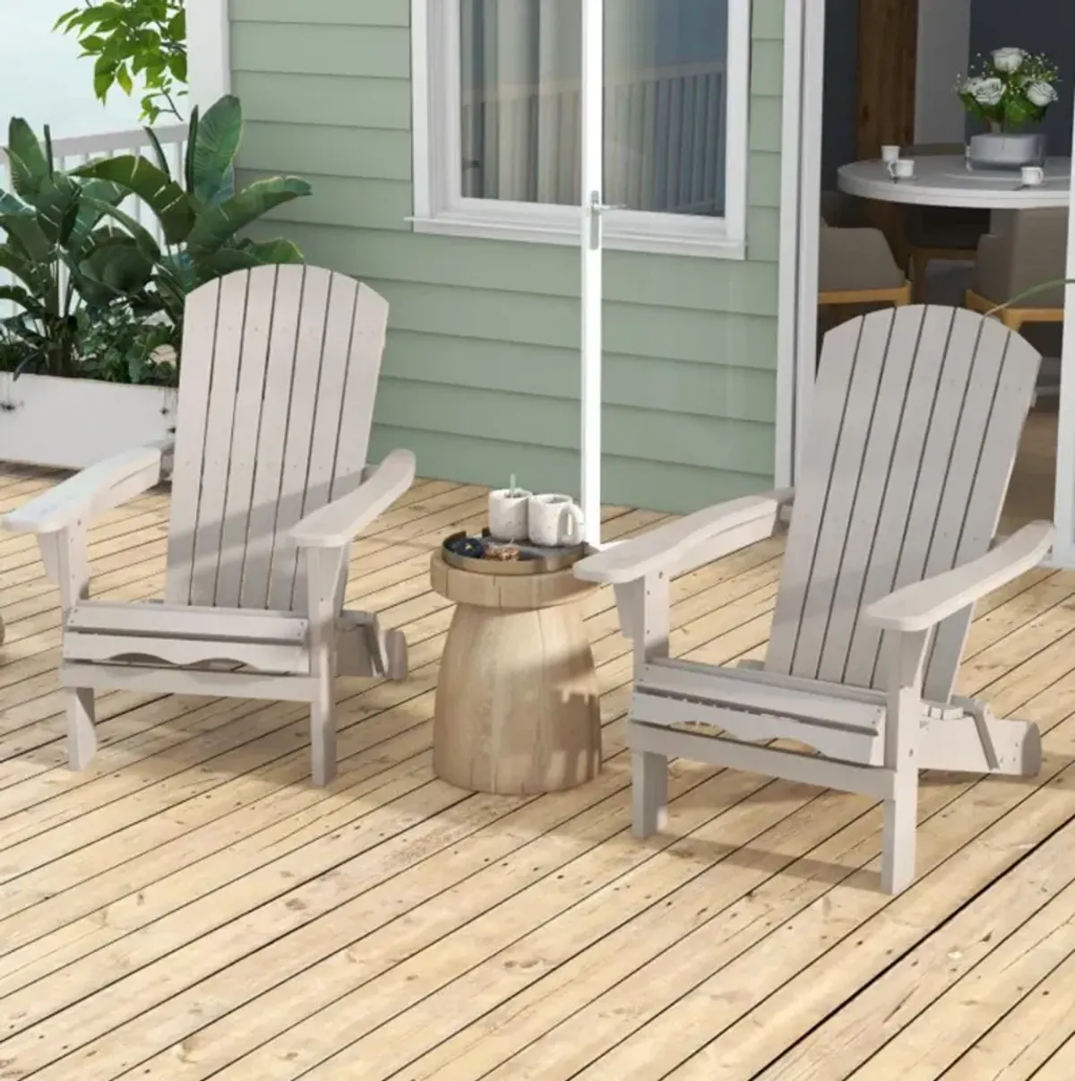 Hivvago Folding Adirondack Chair Set of 2 with High Backrest and Wide Armrests