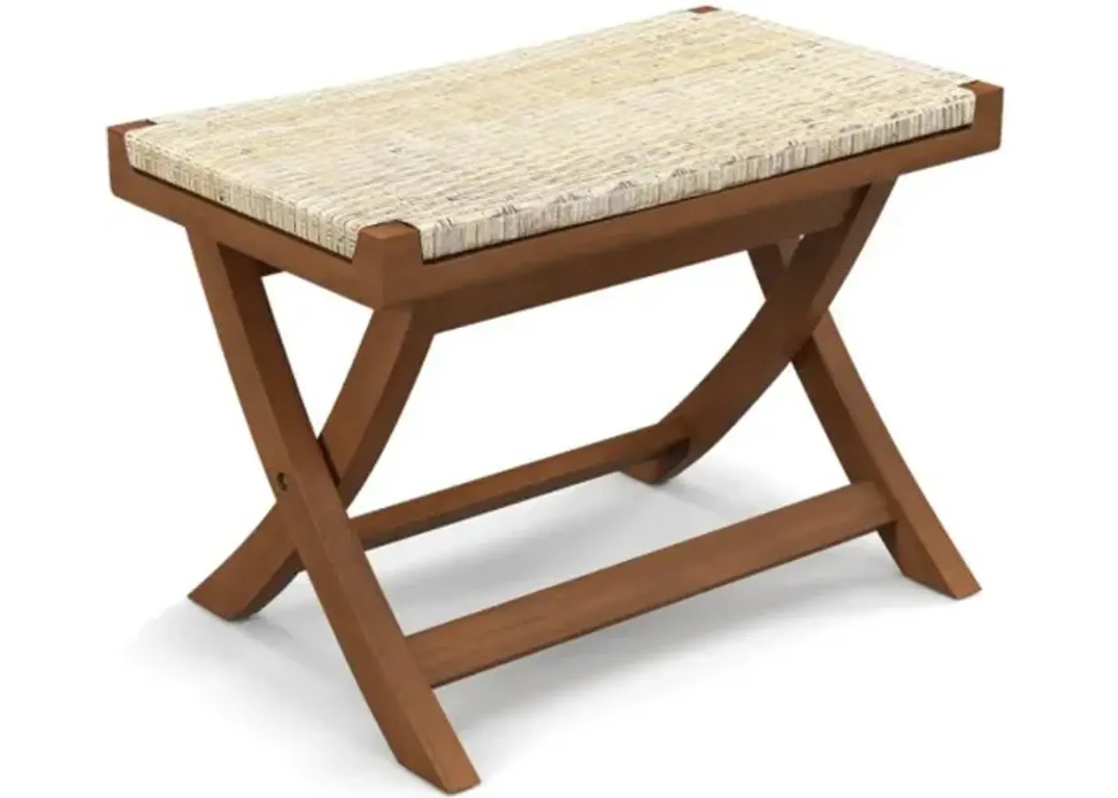 Hivvago Folding Natural Rattan Ottoman with Hand-woven Seat