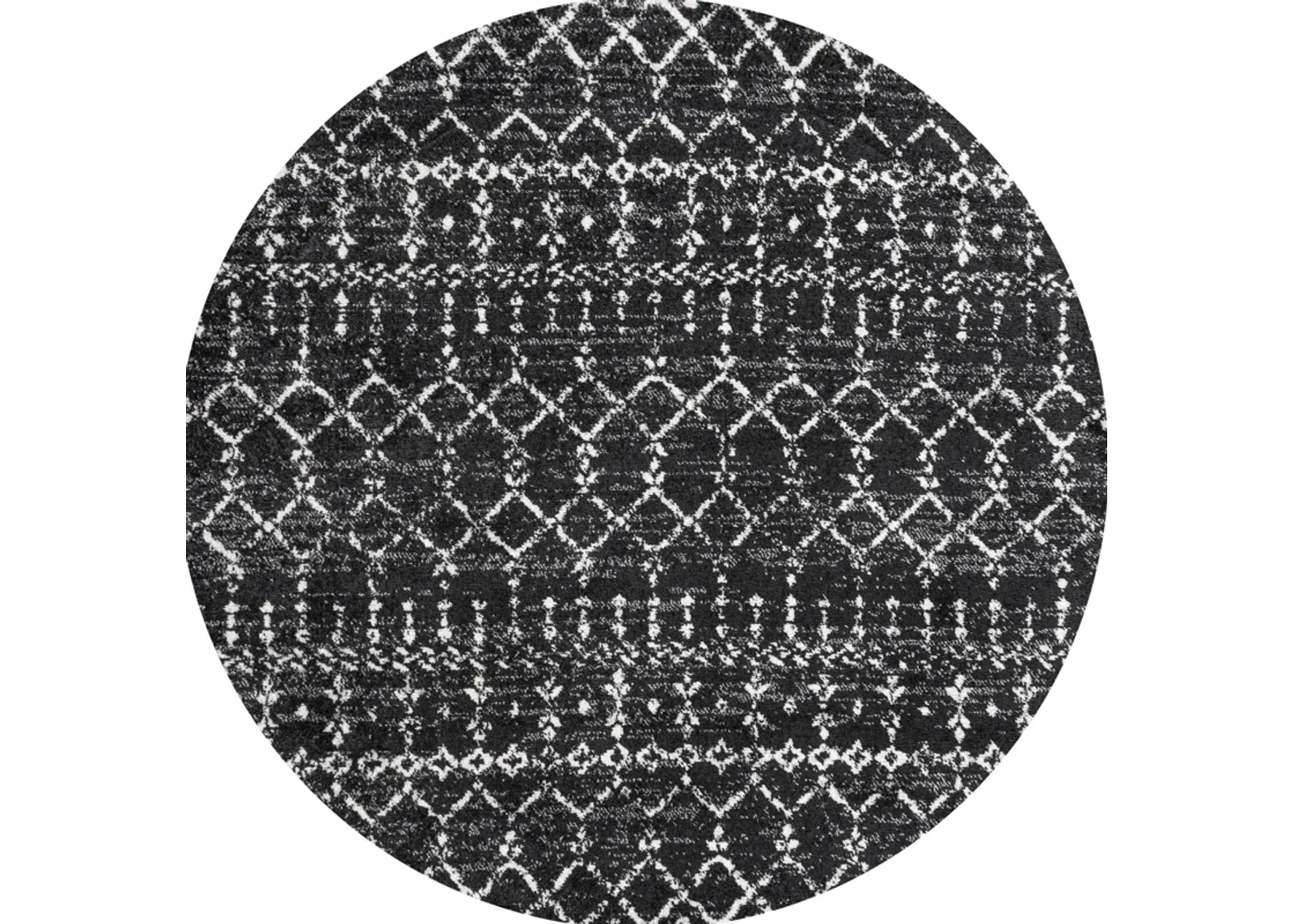 Moroccan HYPE Boho Vintage Diamond Black/Ivory 3' Round Area Rug