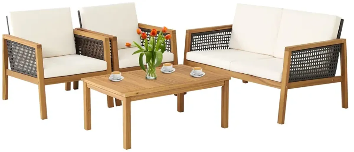 4 Pieces Patio Rattan Furniture Set with Removable Cushions