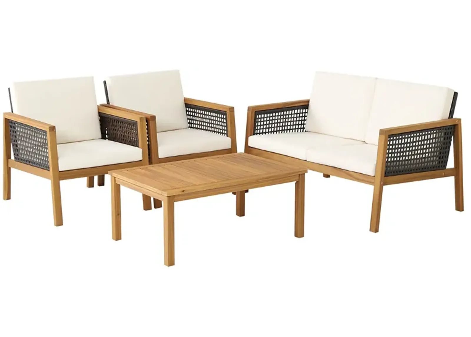 4 Pieces Patio Rattan Furniture Set with Removable Cushions