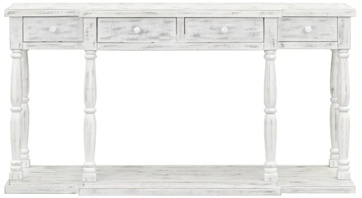 Merax Retro Senior Console Table for Hallway Living Room Bedroom with 4 Front Facing Storage Drawers and 1 Shelf