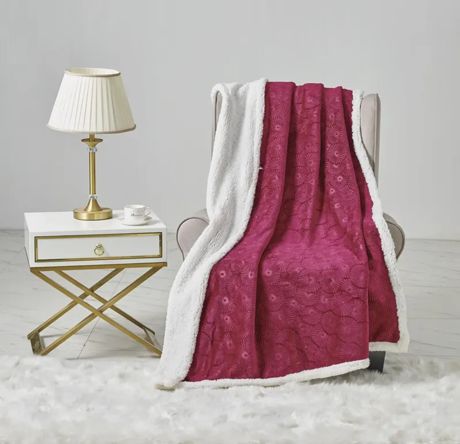 Louvre Plush All Season 50"x60" Sherpa Burgundy Throw