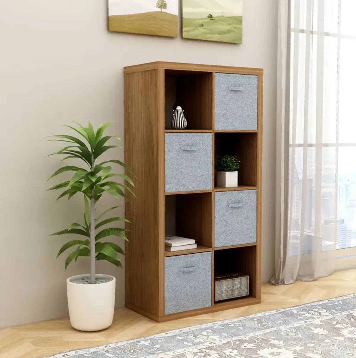 8-Cube Organizer Storage Bookcase, Walnut Color