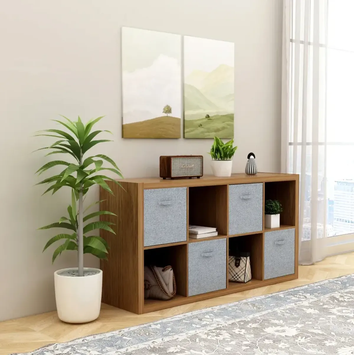 8-Cube Organizer Storage Bookcase, Walnut Color