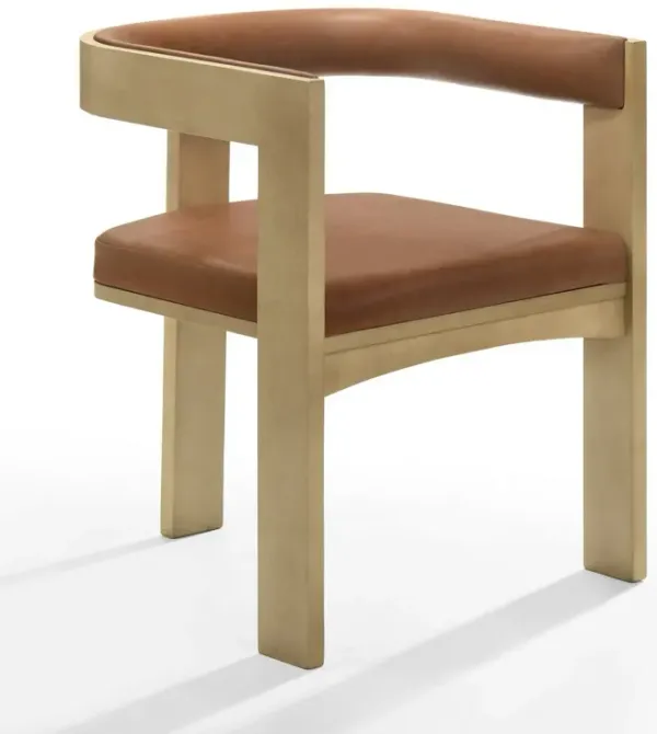 23 Inch Dining Chair, Cushioned, Curved Open Back, Oak Brown, Upholstery - Benzara