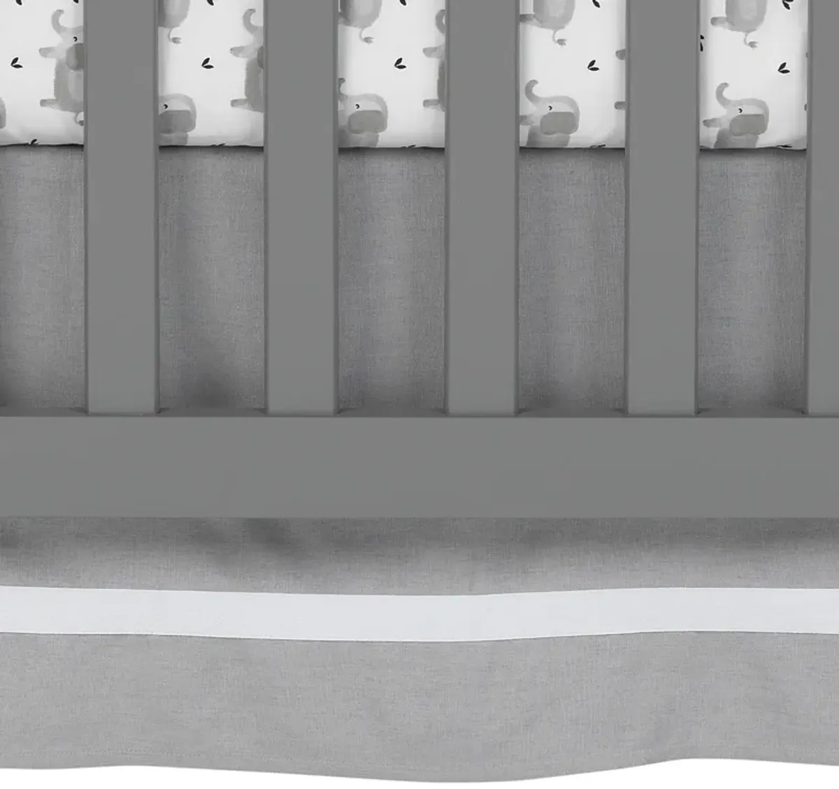 Lambs & Ivy Signature Gray Linen with White Trim 4-Sided Crib Skirt