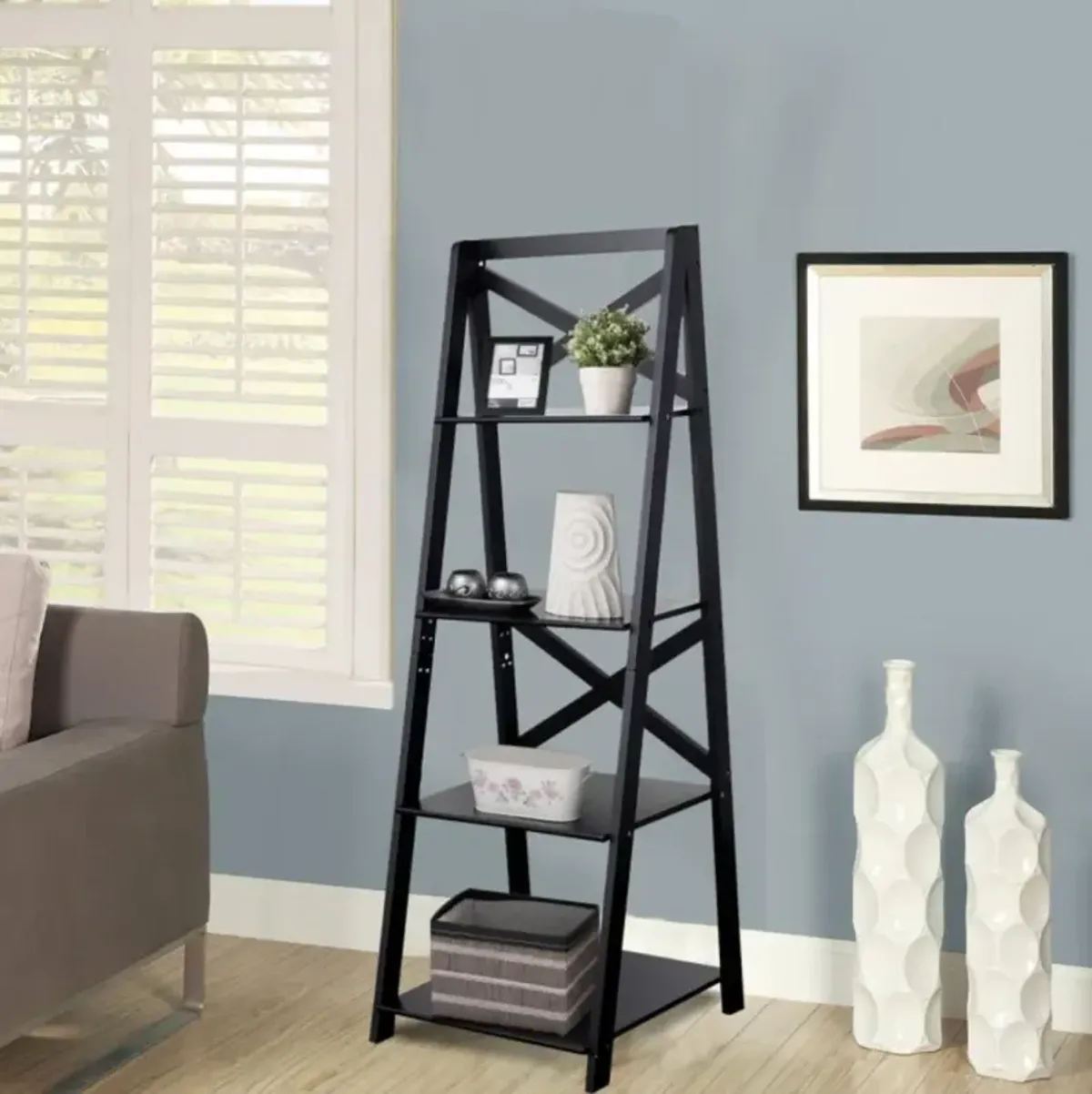 Hivvago 4-Tier Leaning Free Standing Ladder Shelf Bookcase Display Shelf