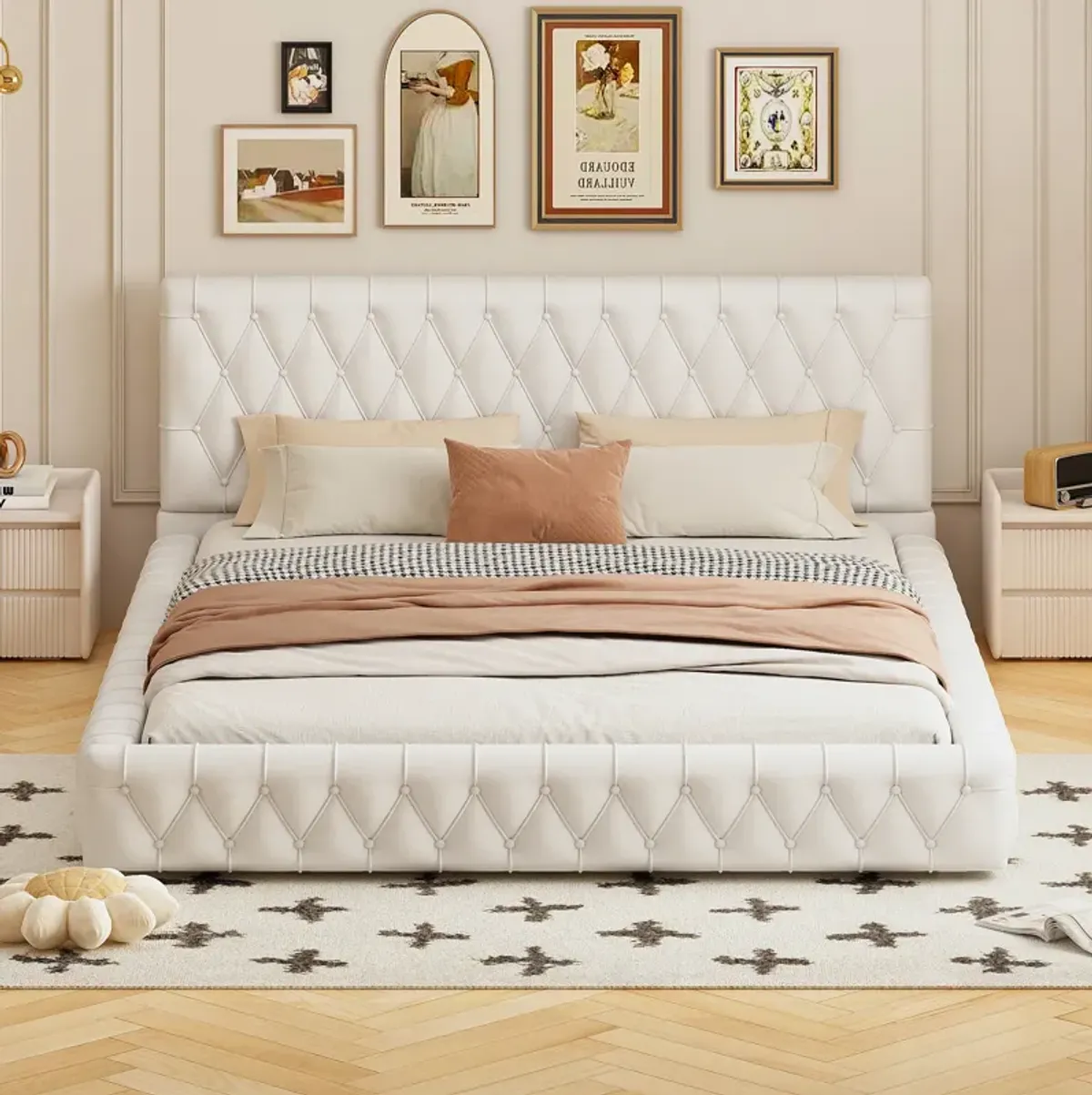 Merax Upholstered Platform Bed with Tufted Headboard