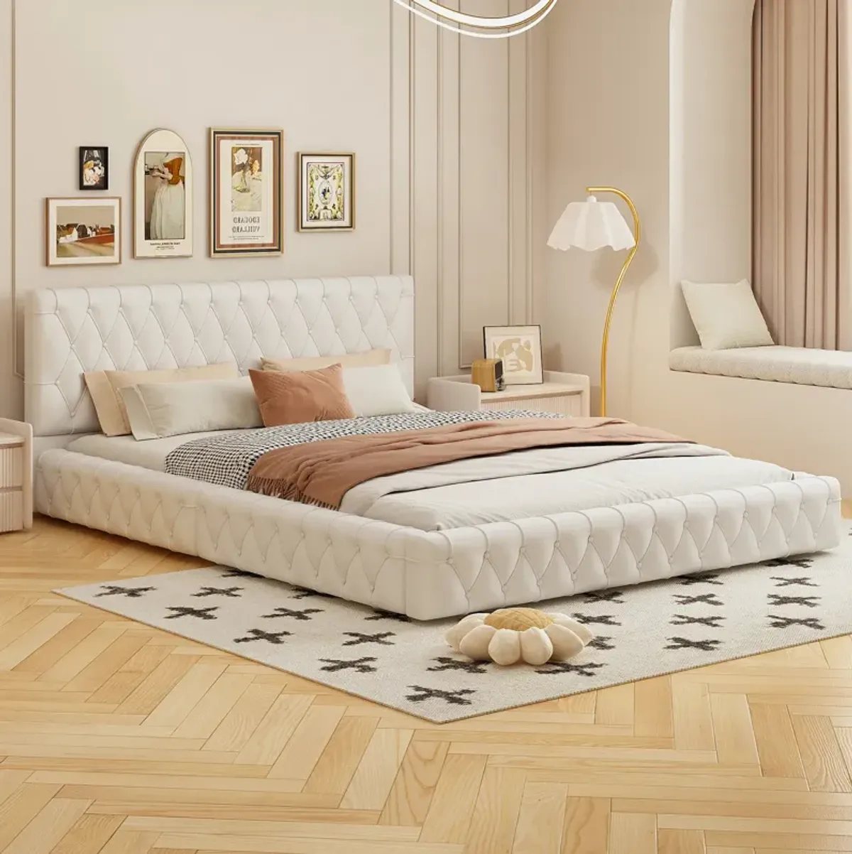 Merax Upholstered Platform Bed with Tufted Headboard