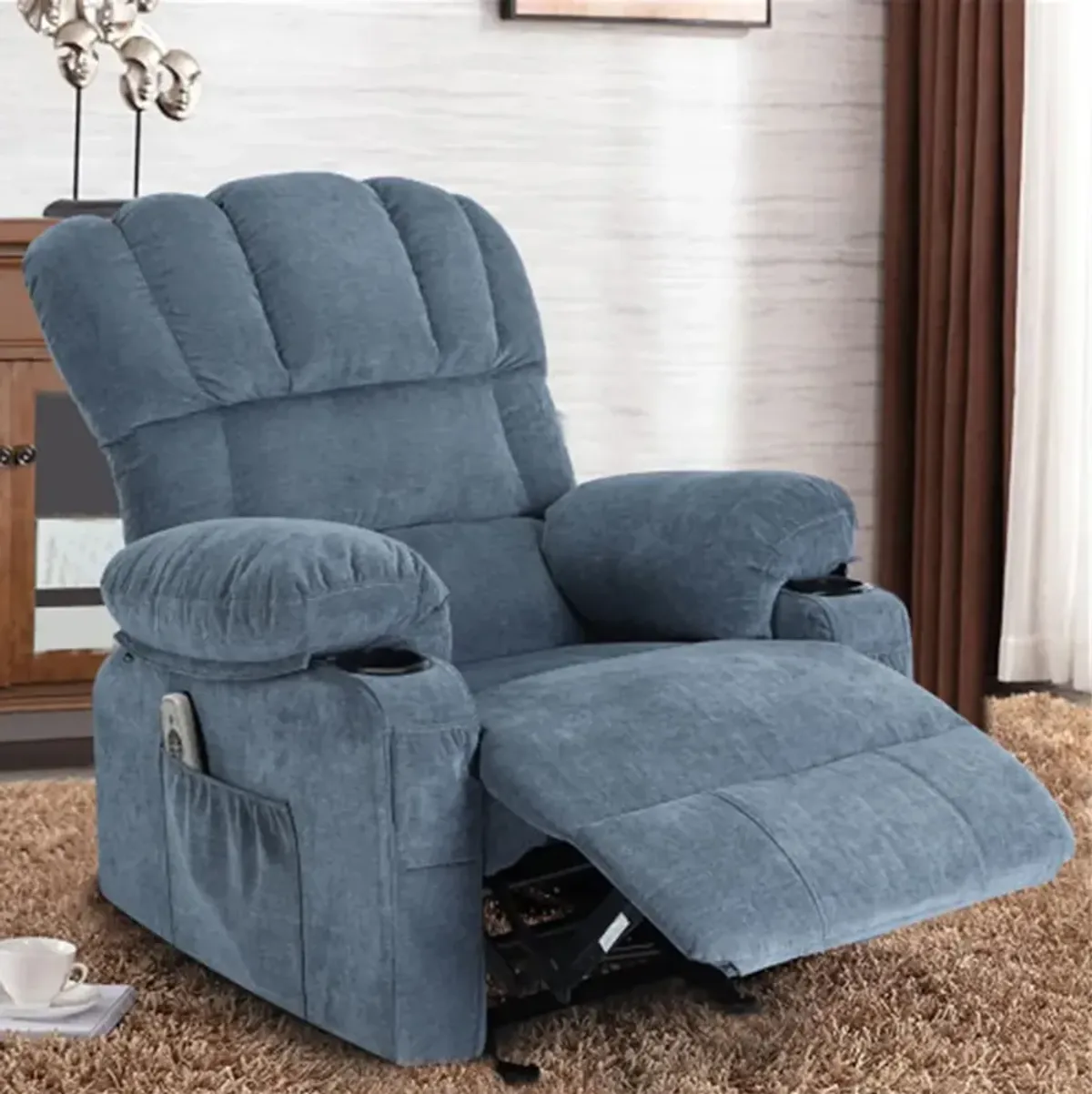 29 in. W Fabric Recliner with Rocking, Remote Control, Tufted and Storage