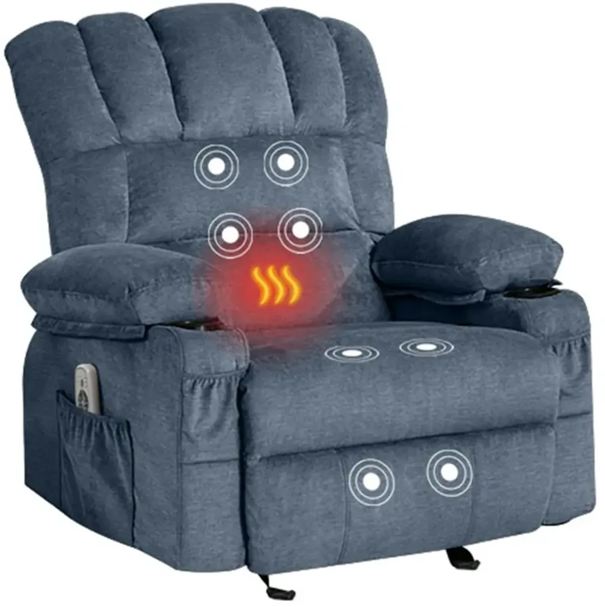 29 in. W Fabric Recliner with Rocking, Remote Control, Tufted and Storage