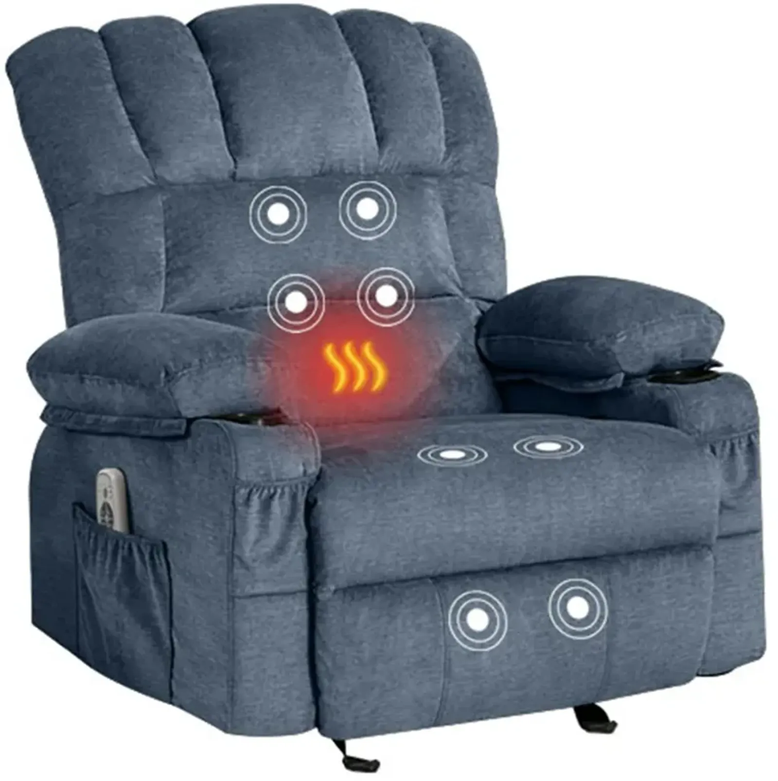 29 in. W Fabric Recliner with Rocking, Remote Control, Tufted and Storage