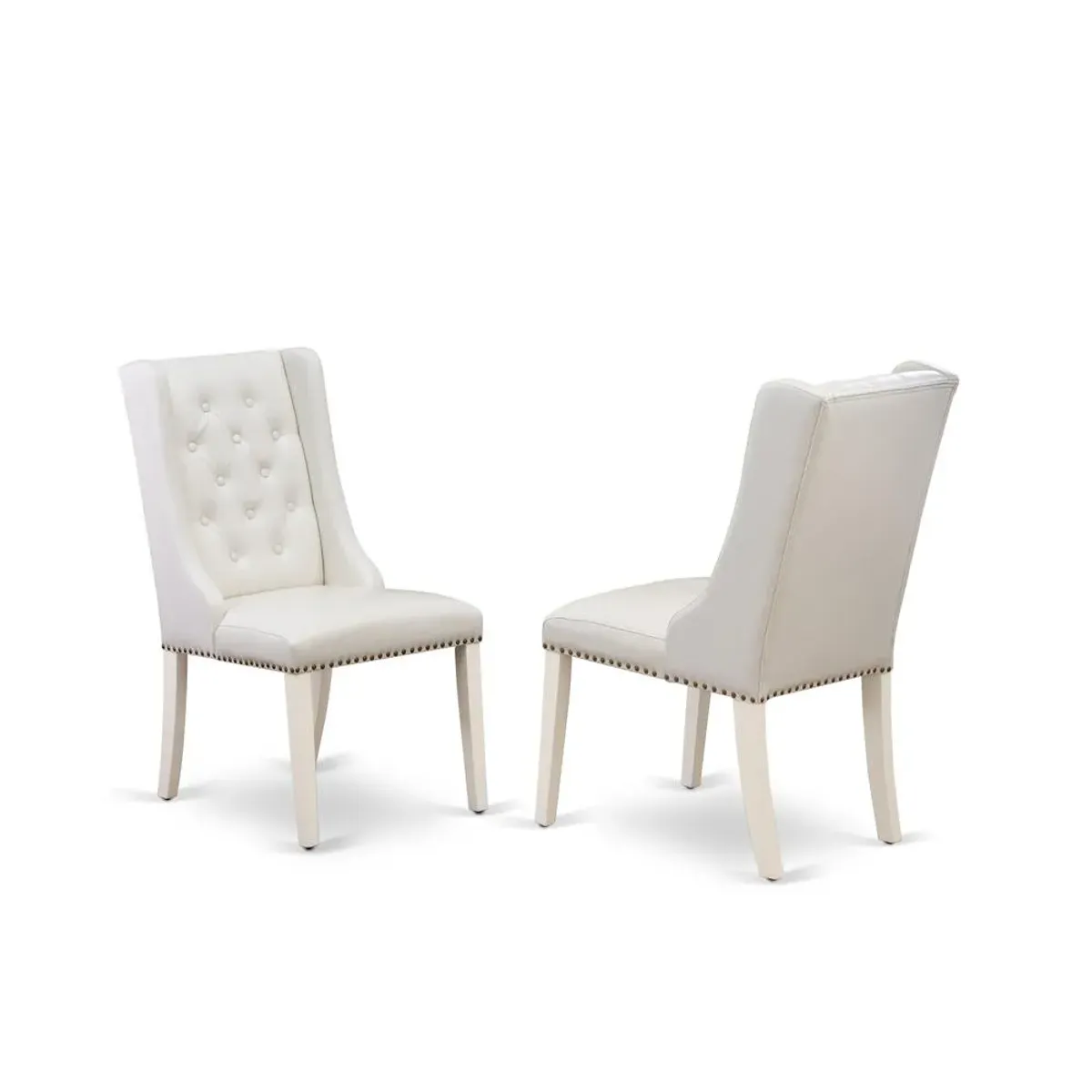 East West Furniture SHFO3-WHI-44 3-Pc Kitchen Room Table Set Includes 1 Pedestal Dining Table and 2 Light Grey Linen Fabric Mid Century Dining Chairs with Button Tufted Back - Linen White Finish