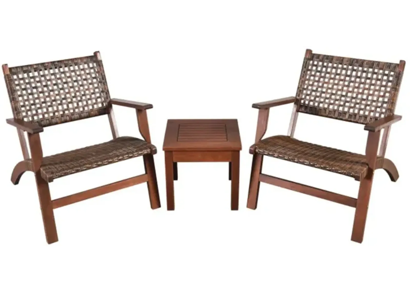 Hivvago 3 Pieces Outdoor Wooden Patio Rattan Furniture Set