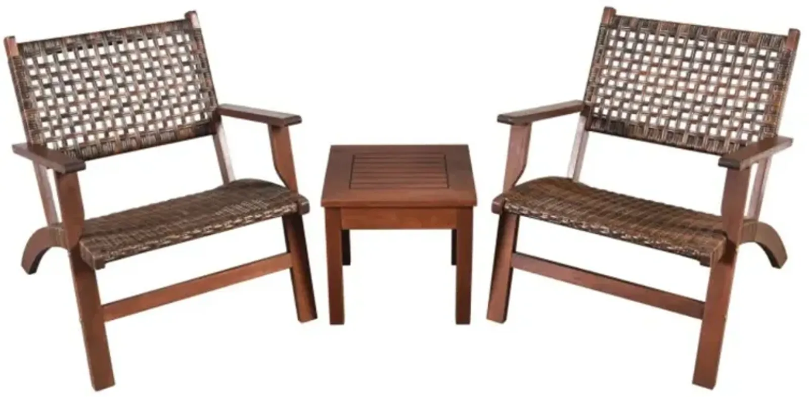 Hivvago 3 Pieces Outdoor Wooden Patio Rattan Furniture Set