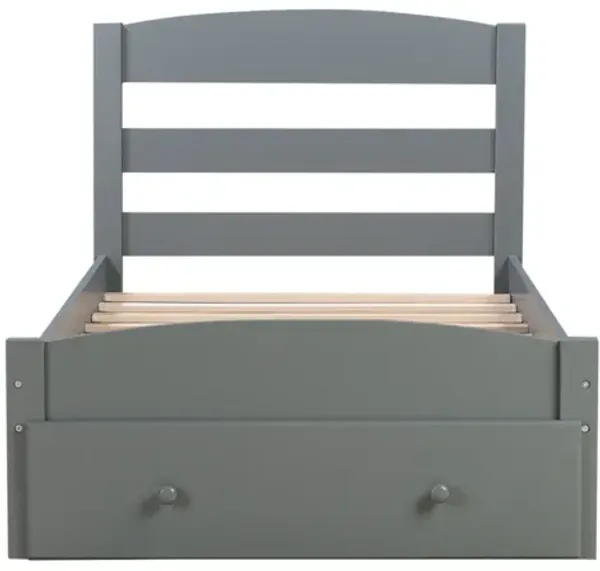Platform Twin Bed Frame with Storage Drawer and Wood Slat Support No Box Spring Needed