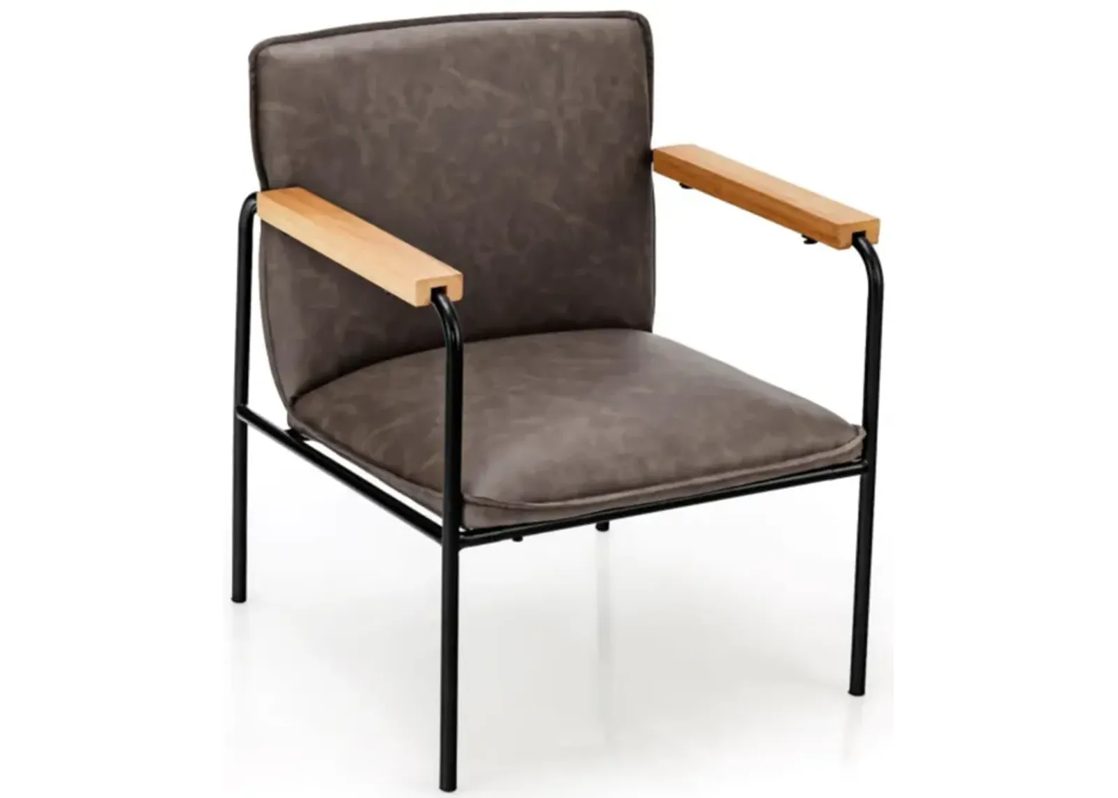 Hivvago PU Leather Accent Chair with Rubber Wood Armrests