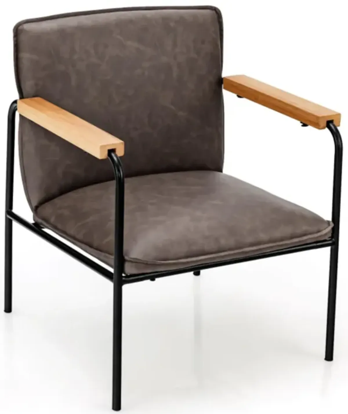 Hivvago PU Leather Accent Chair with Rubber Wood Armrests