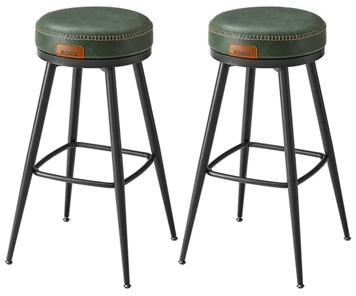 Bar Stools Set of 2, Bar Height Swivel Bar Stools, Synthetic Leather with Stitching, Mid-Century Modern, 30-Inch Tall