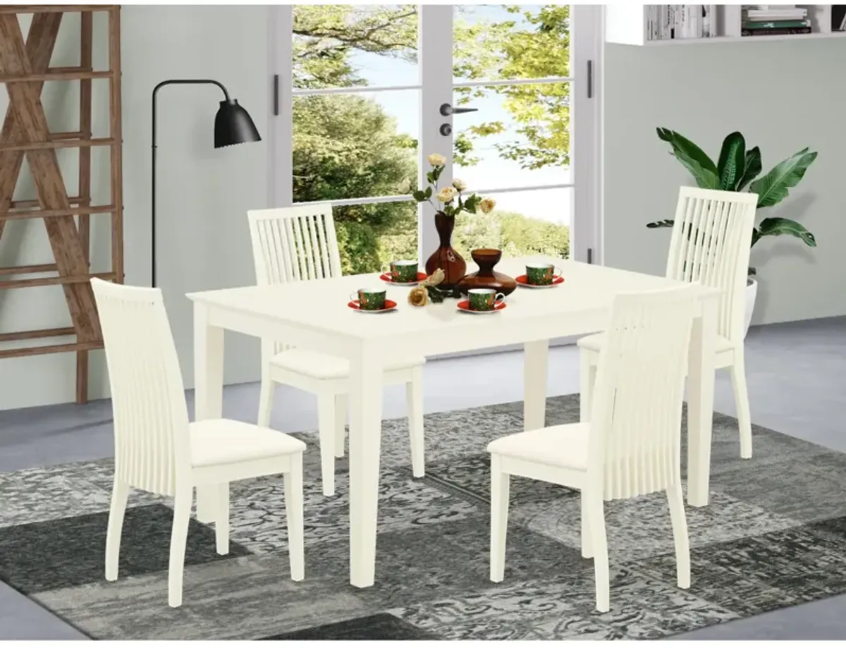 East West Furniture CAIP5-LWH-C 5Pc Dining Set Includes a Rectangle Dinette Table and Four Linen seat Dining Chairs, Linen White Finish