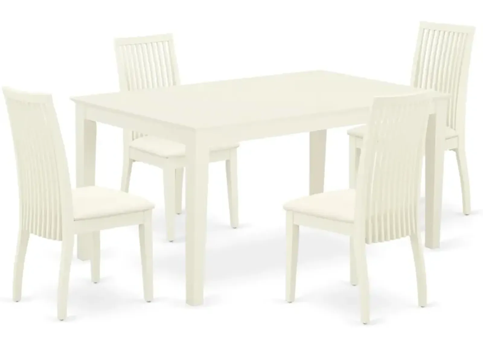 East West Furniture CAIP5-LWH-C 5Pc Dining Set Includes a Rectangle Dinette Table and Four Linen seat Dining Chairs, Linen White Finish