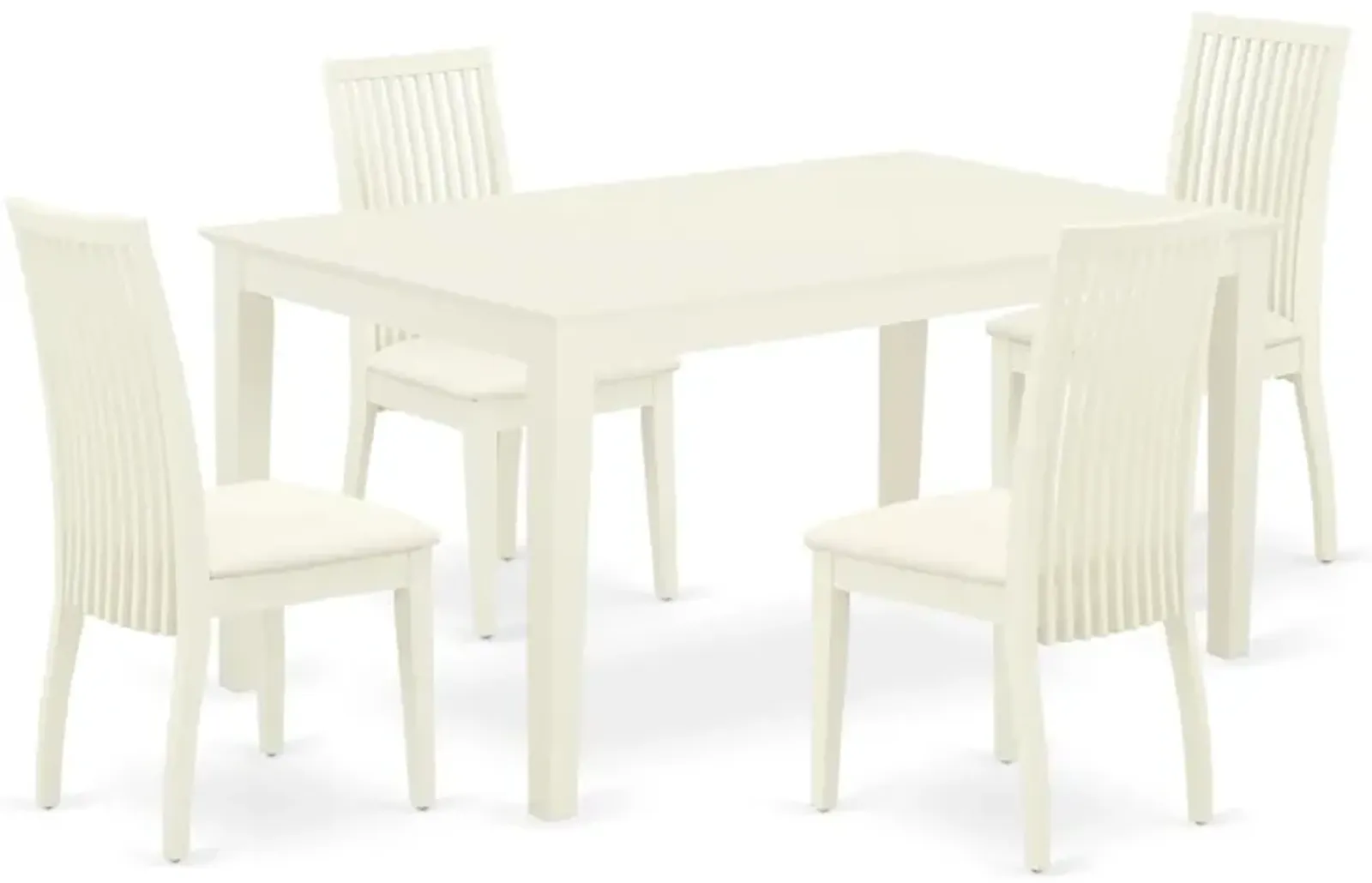 East West Furniture CAIP5-LWH-C 5Pc Dining Set Includes a Rectangle Dinette Table and Four Linen seat Dining Chairs, Linen White Finish