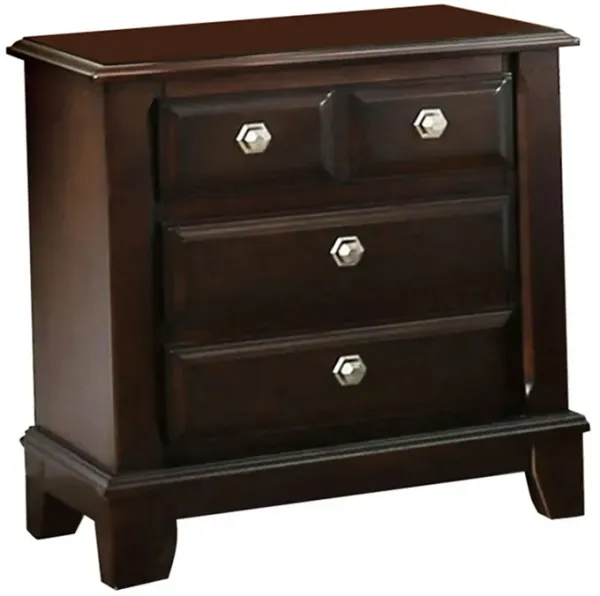 Litchville Contemporary Nightstand In Brown Cherry Finish-Benzara