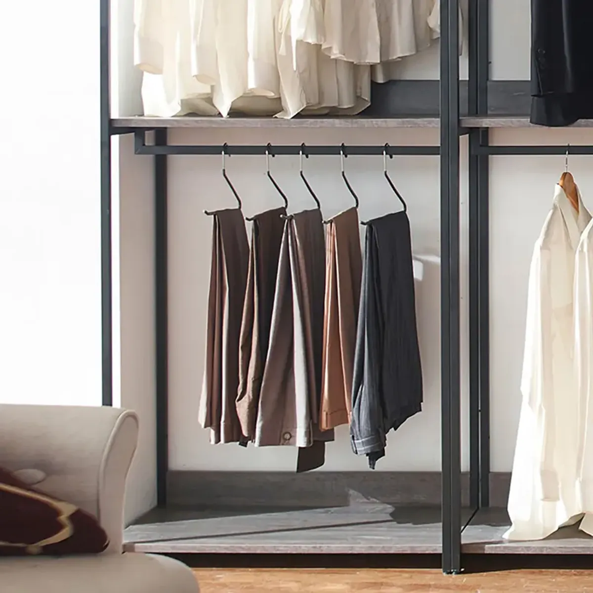 Monica 96 in. W Rustic Gray Freestanding 3 Tower System 7 -Shelf Walk in Wood Closet System with Metal Frame