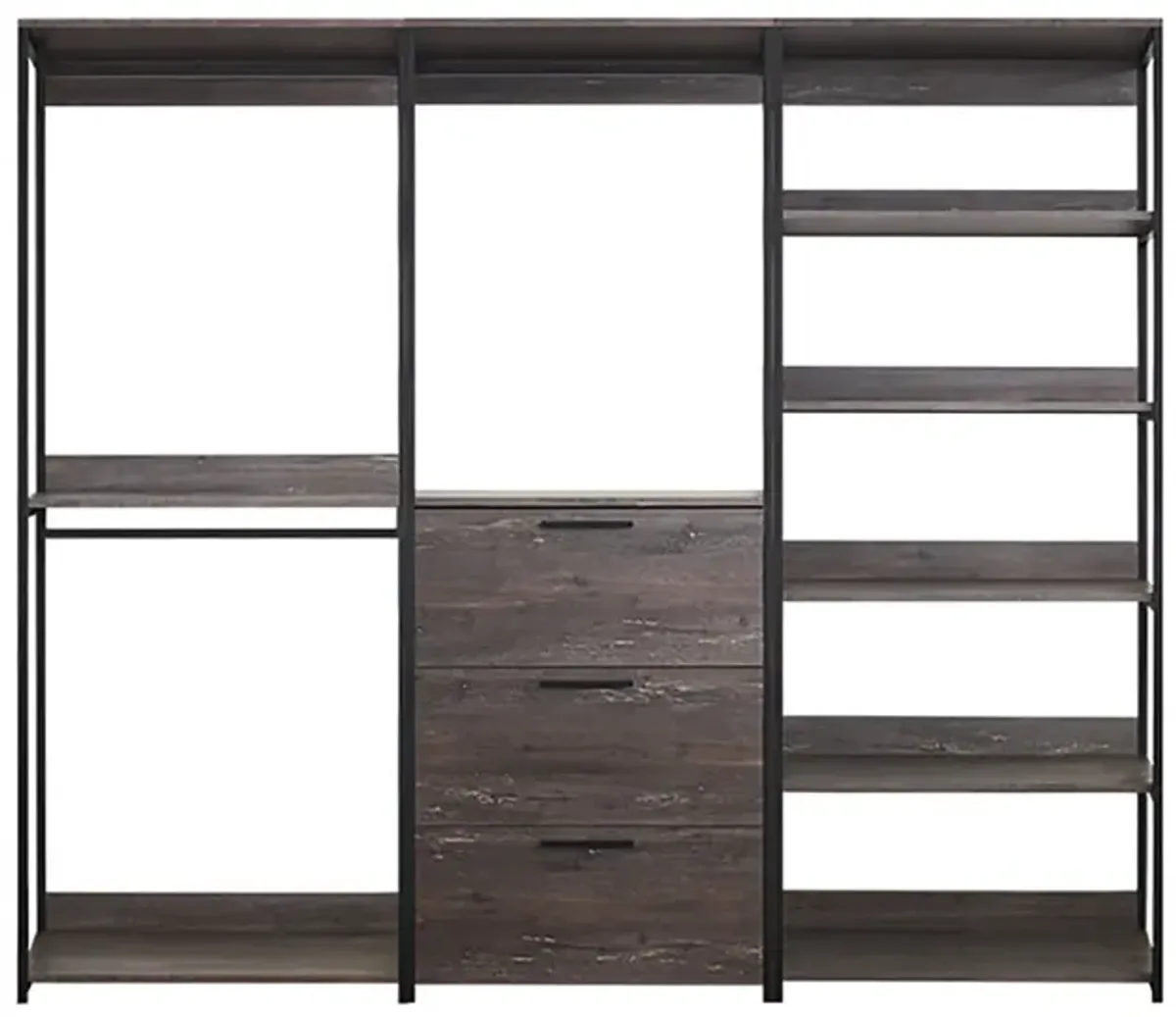 Monica 96 in. W Rustic Gray Freestanding 3 Tower System 7 -Shelf Walk in Wood Closet System with Metal Frame