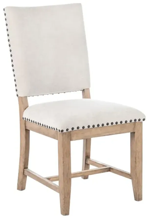 Nox Dining Side Chair Set of 2, Off White Upholstery, Nailhead Trim - Benzara