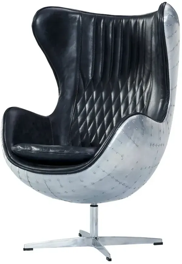 Crafters and Weavers Cruz Modern Egg Chair - Slate Leather and Metal Spitfire Shell