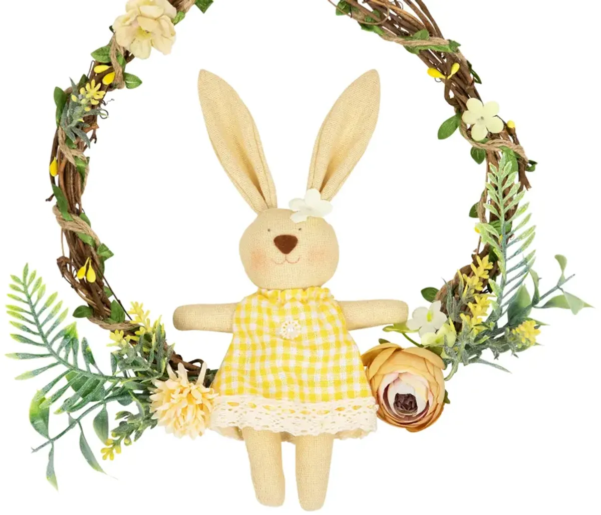 Bunny with Flowers Artificial Easter Twig Wreath - 10"