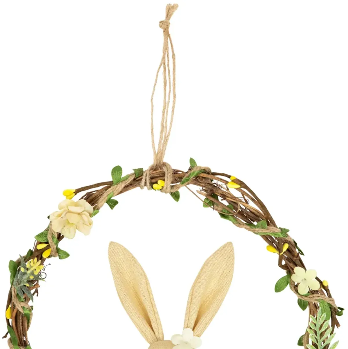 Bunny with Flowers Artificial Easter Twig Wreath - 10"