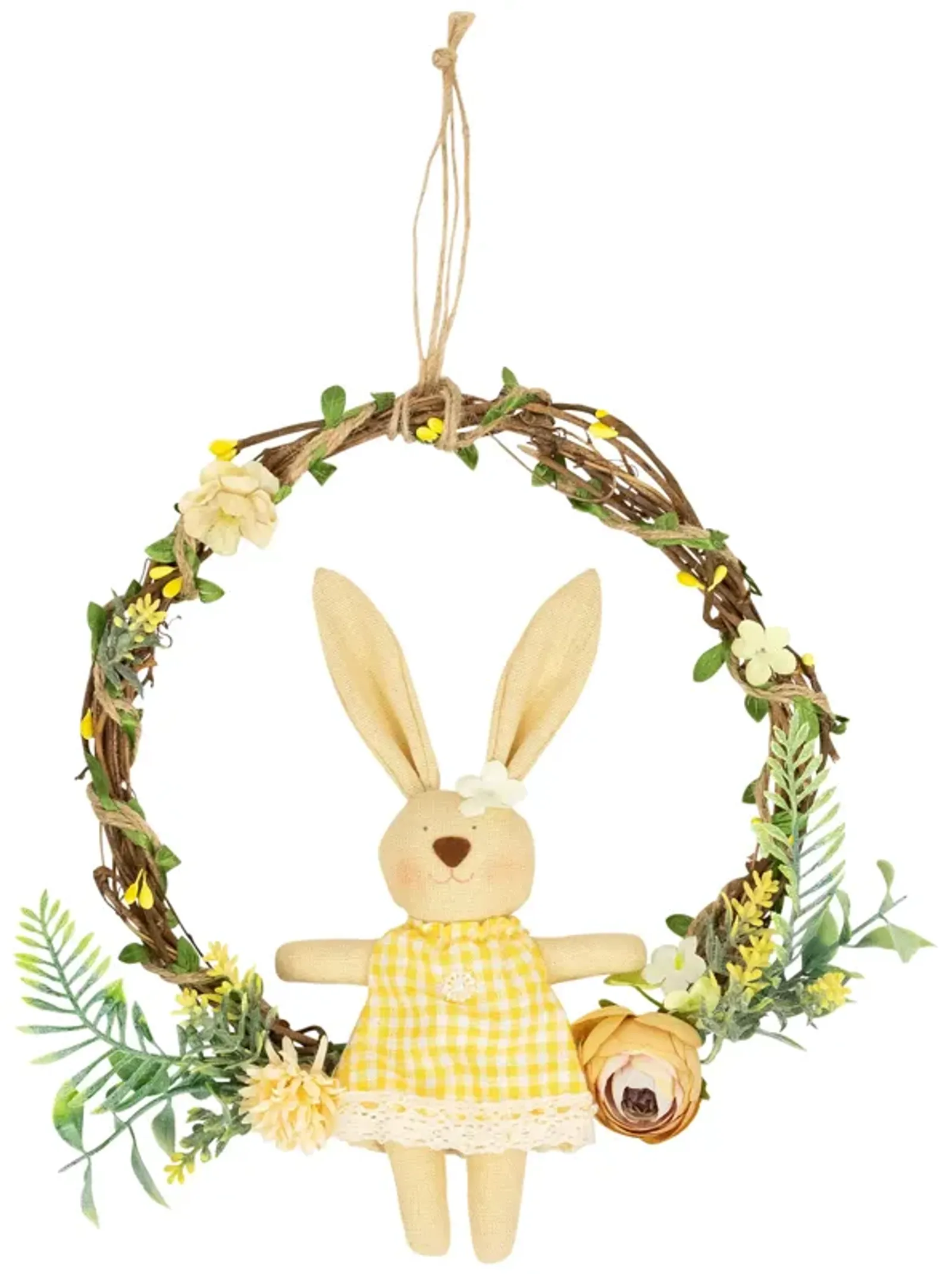 Bunny with Flowers Artificial Easter Twig Wreath - 10"