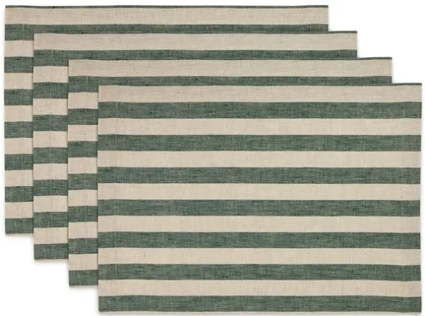 Solino Home 100% Pure Linen Placemats 14 x 19 Inch Set of 4 - Sorrento Stripe