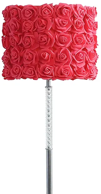 Finn 63 Inch Glamorous Floor Lamp, Rose Accent Shade, 100W, Pink, Silver-Benzara