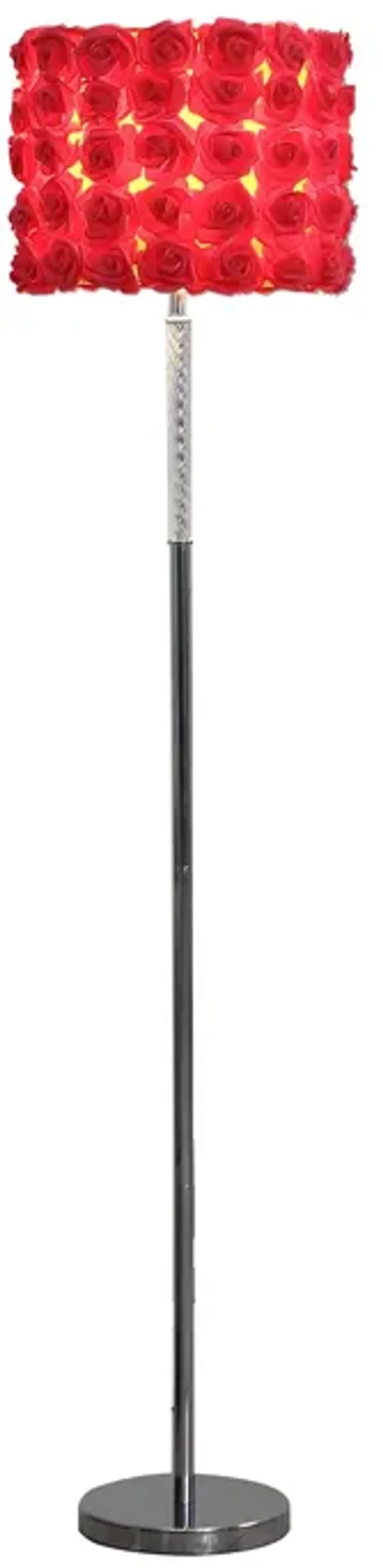 Finn 63 Inch Glamorous Floor Lamp, Rose Accent Shade, 100W, Pink, Silver-Benzara