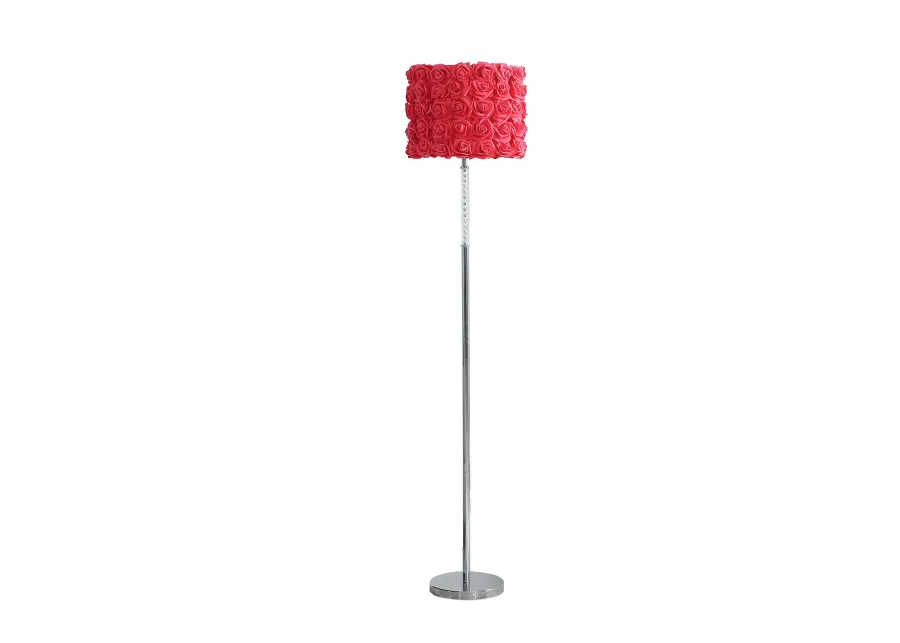 Finn 63 Inch Glamorous Floor Lamp, Rose Accent Shade, 100W, Pink, Silver-Benzara