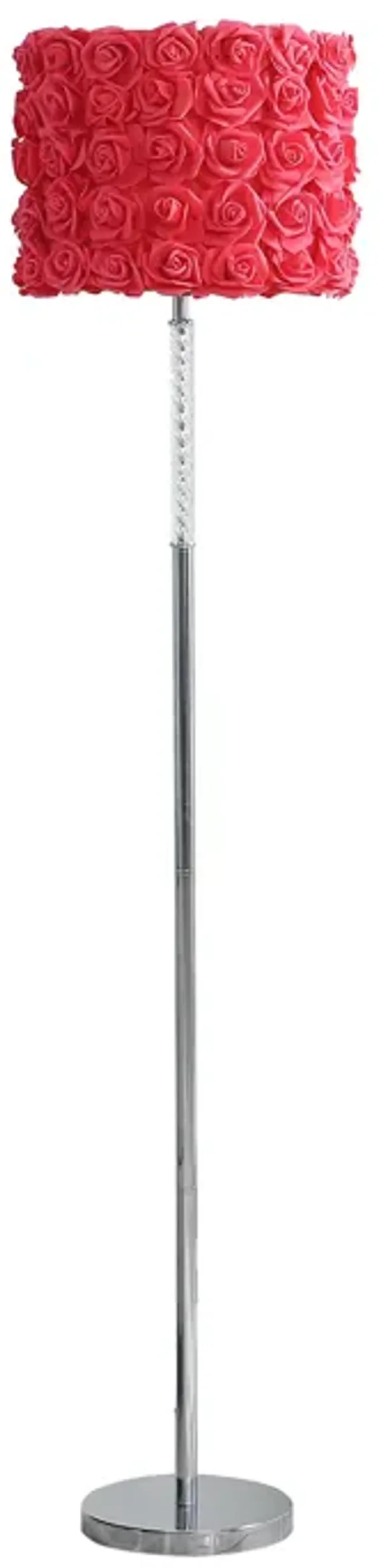 Finn 63 Inch Glamorous Floor Lamp, Rose Accent Shade, 100W, Pink, Silver - Benzara