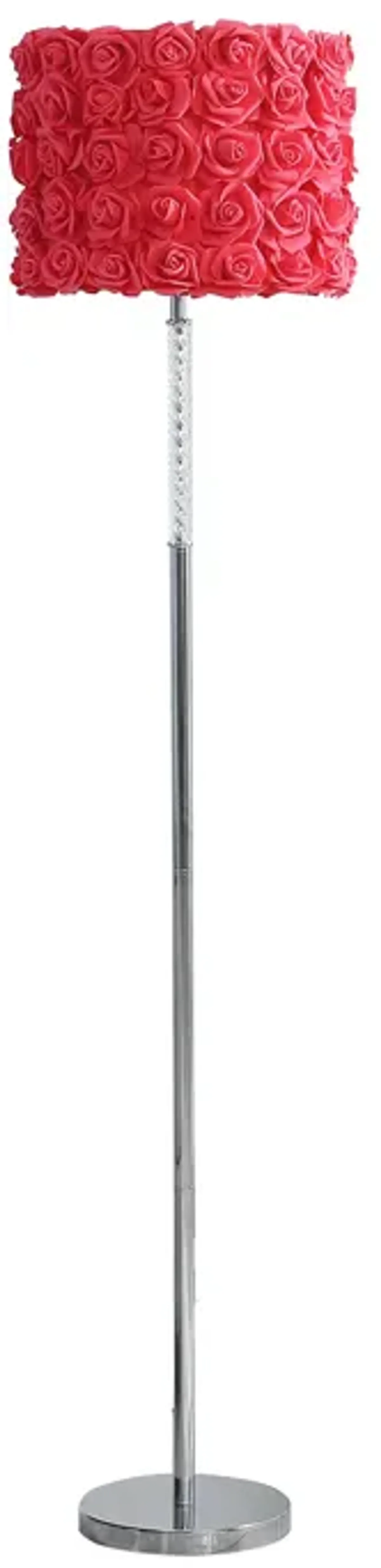 Finn 63 Inch Glamorous Floor Lamp, Rose Accent Shade, 100W, Pink, Silver-Benzara