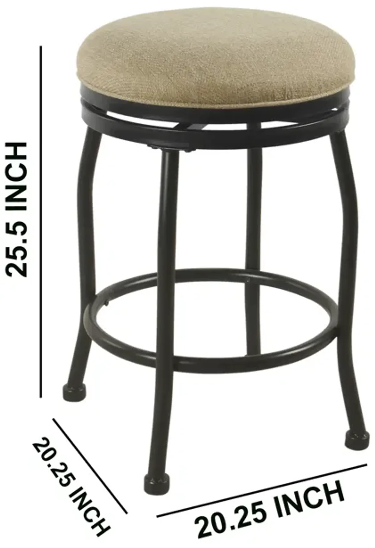 Metal Counter Stool with Swivelling Fabric Padded Seat, Beige and Black - Benzara