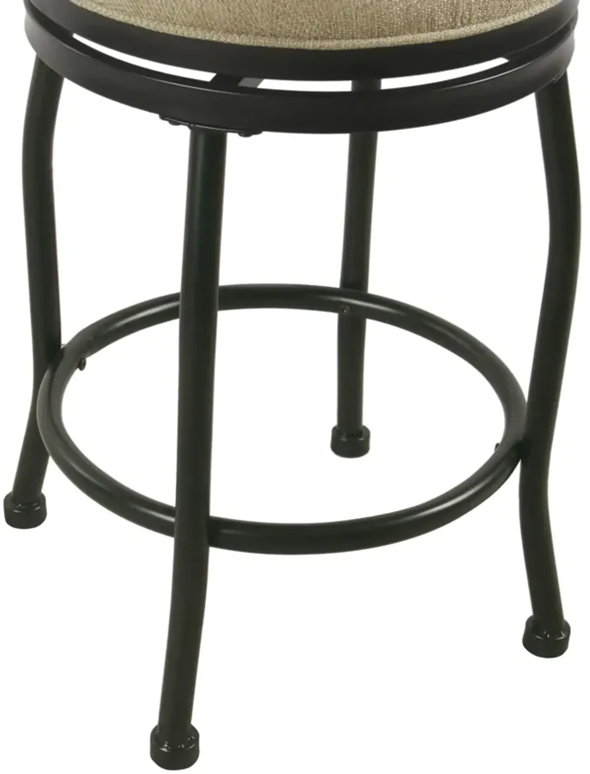 Metal Counter Stool with Swivelling Fabric Padded Seat, Beige and Black - Benzara