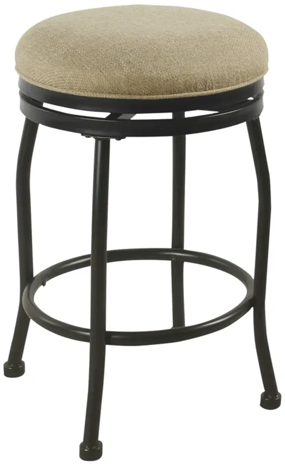 Metal Counter Stool with Swivelling Fabric Padded Seat, Beige and Black - Benzara