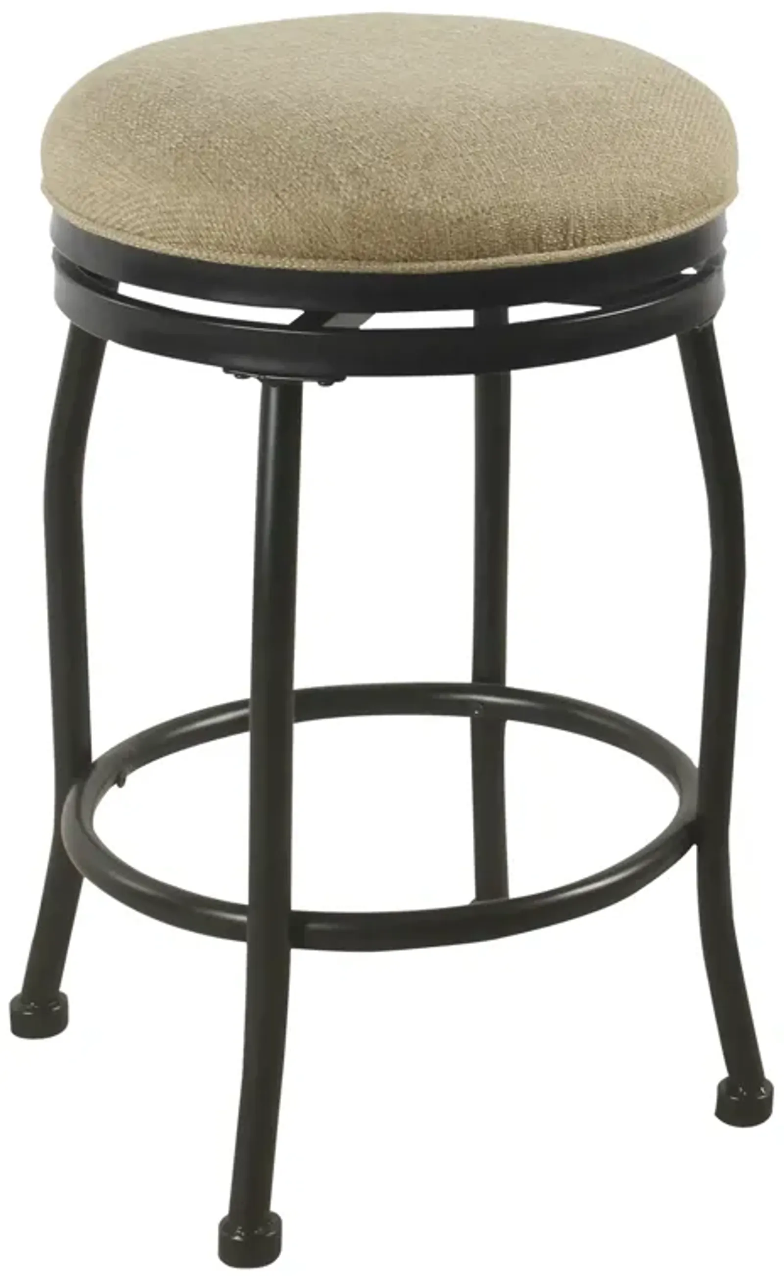 Metal Counter Stool with Swivelling Fabric Padded Seat, Beige and Black - Benzara